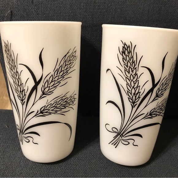 4 VTG Hazel Atlas Milk Glass Farmhouse Wheat Design Tumblers Drinking Glasses - Picture 10 of 10